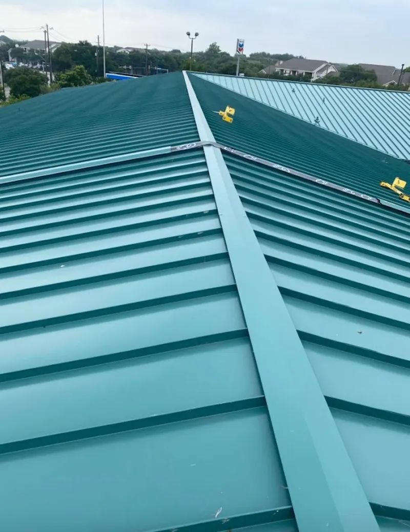 Green commercial metal roof ridge and valley for Metal Roof Repair in Plainfield